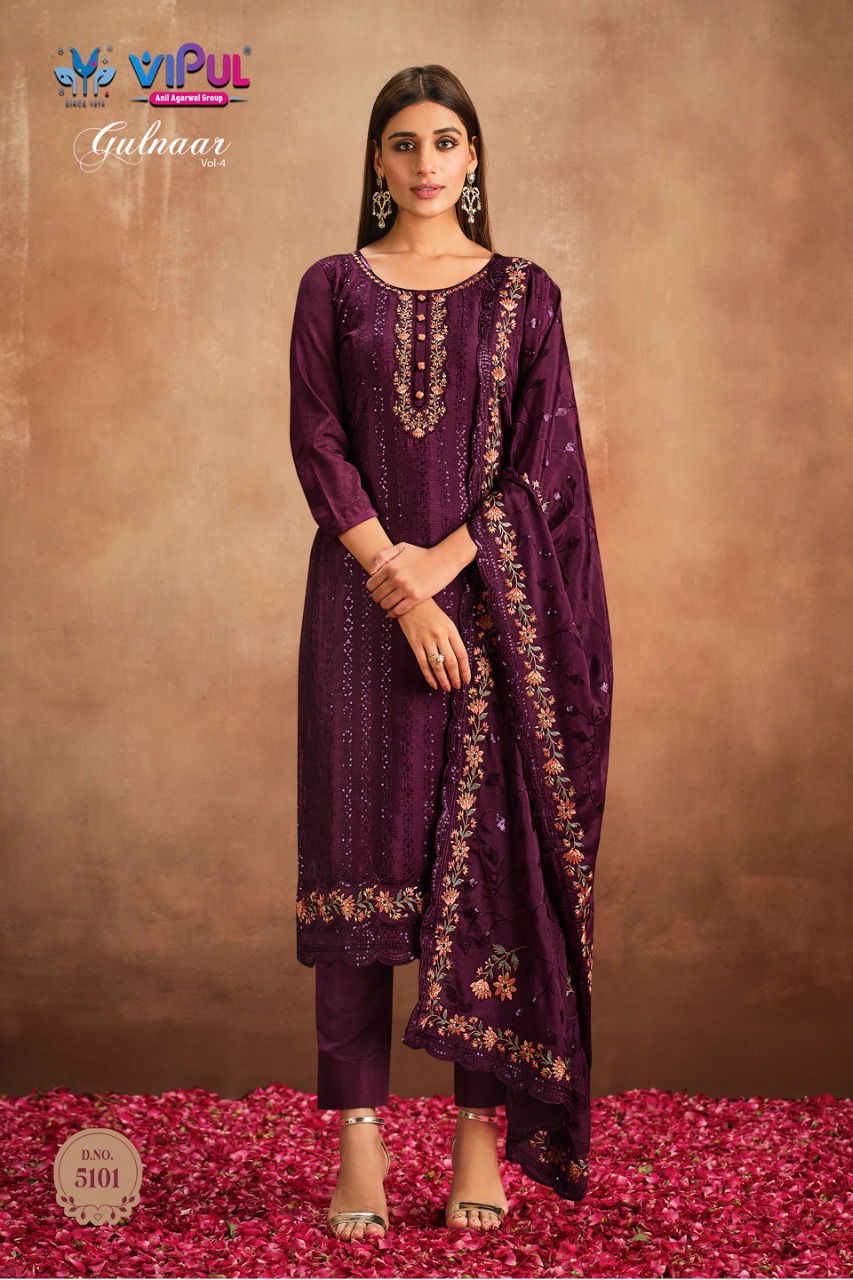 Gulnaar Vol 4 By Vipul Embroidery Designer Salwar Suits Catalog
